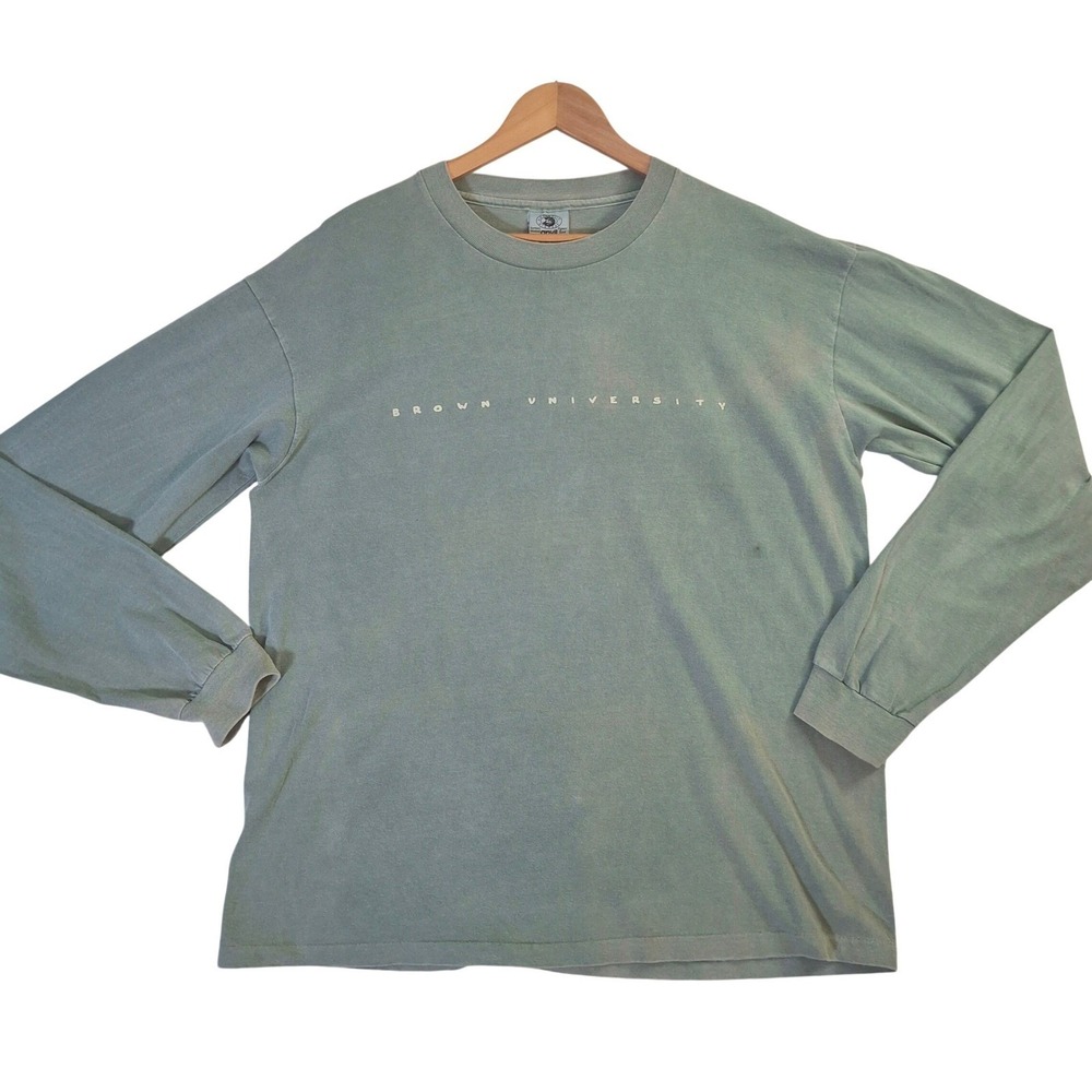 Vintage Brown University Long Sleeve T-Shirt Men's Large Green Anvil Made in USA - Picture 1 of 8